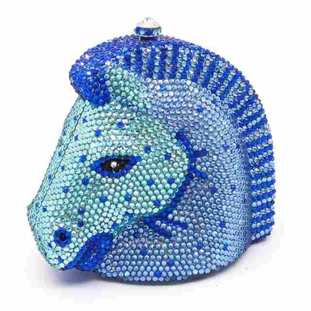 Full Crystal Horse Head Equestrian Clutch Purse Evening Bag Minaudiere NWT